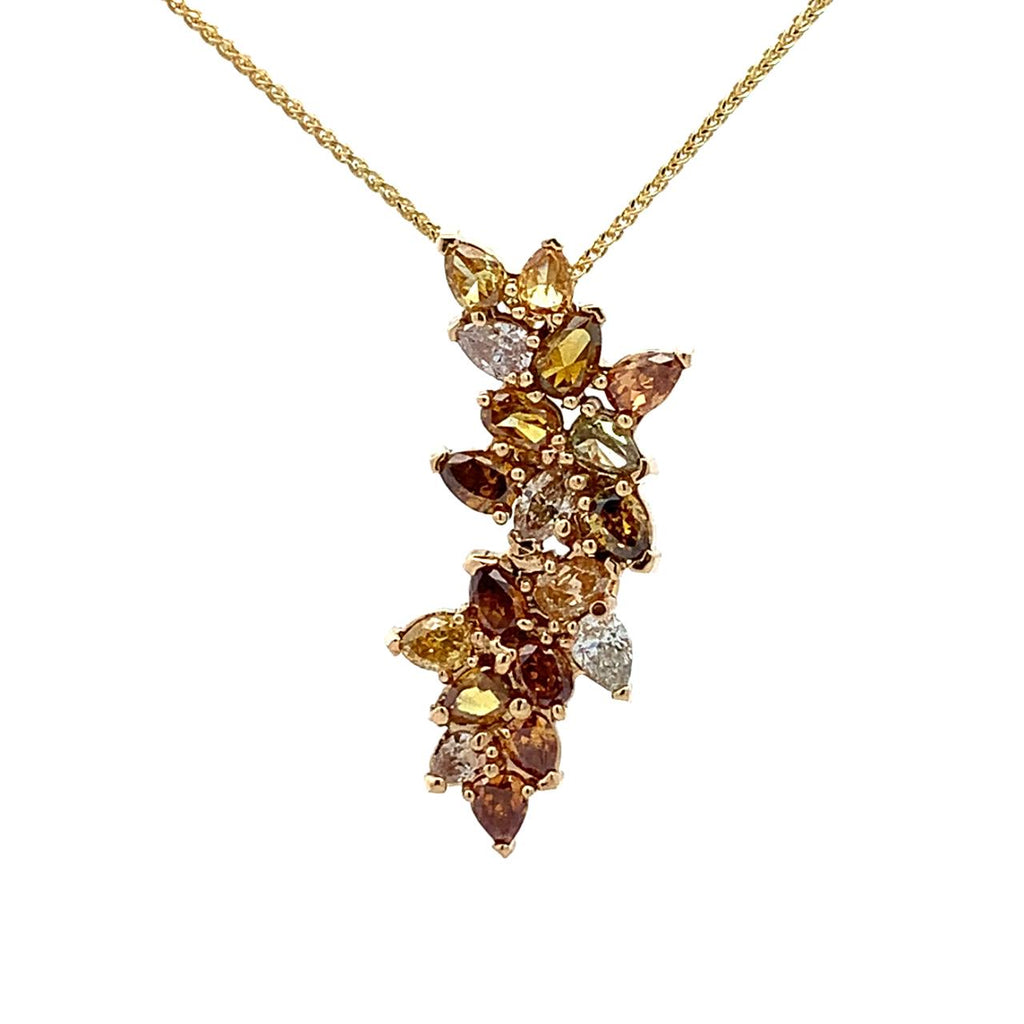 14K Yellow Gold Fancy Natural Diamond Necklace  2.60ct | Champagne & Yellow Pear & Oval Cuts