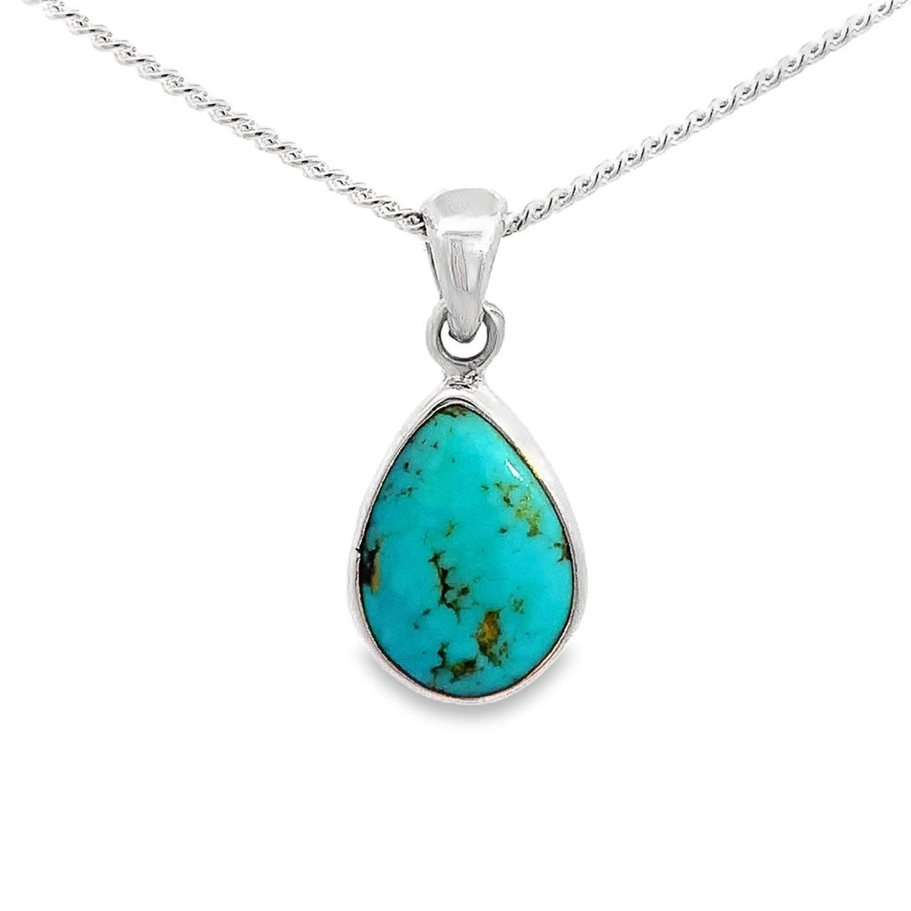 Taxco Artisan Sterling Silver Pear Shape Bezel Turquoise Pendant