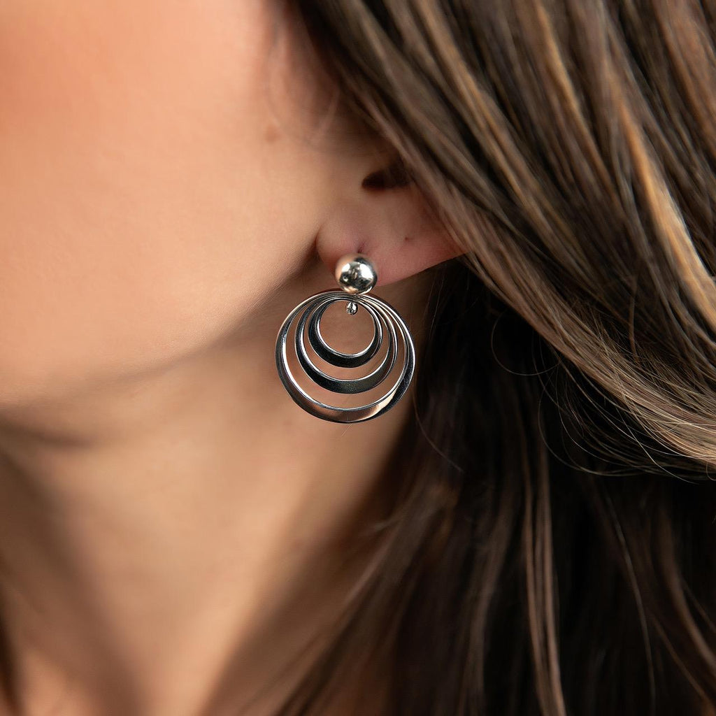 Handcrafted Sterling Silver Triple Circle Earrings - Graduated Design