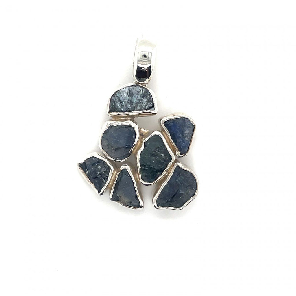 Handmade in Taxco by Artisan Gabriel Pena Sterling Silver Raw Sapphire  Pendant
