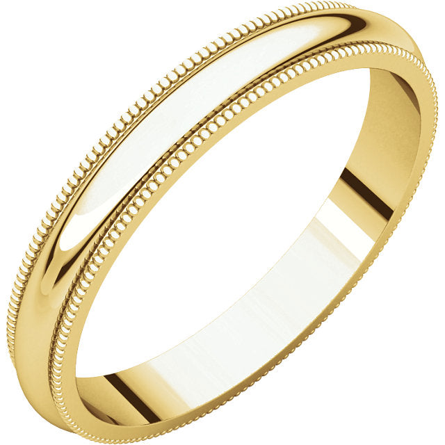 14k Yellow Gold 3mm Wide Band with Milgrain Edges