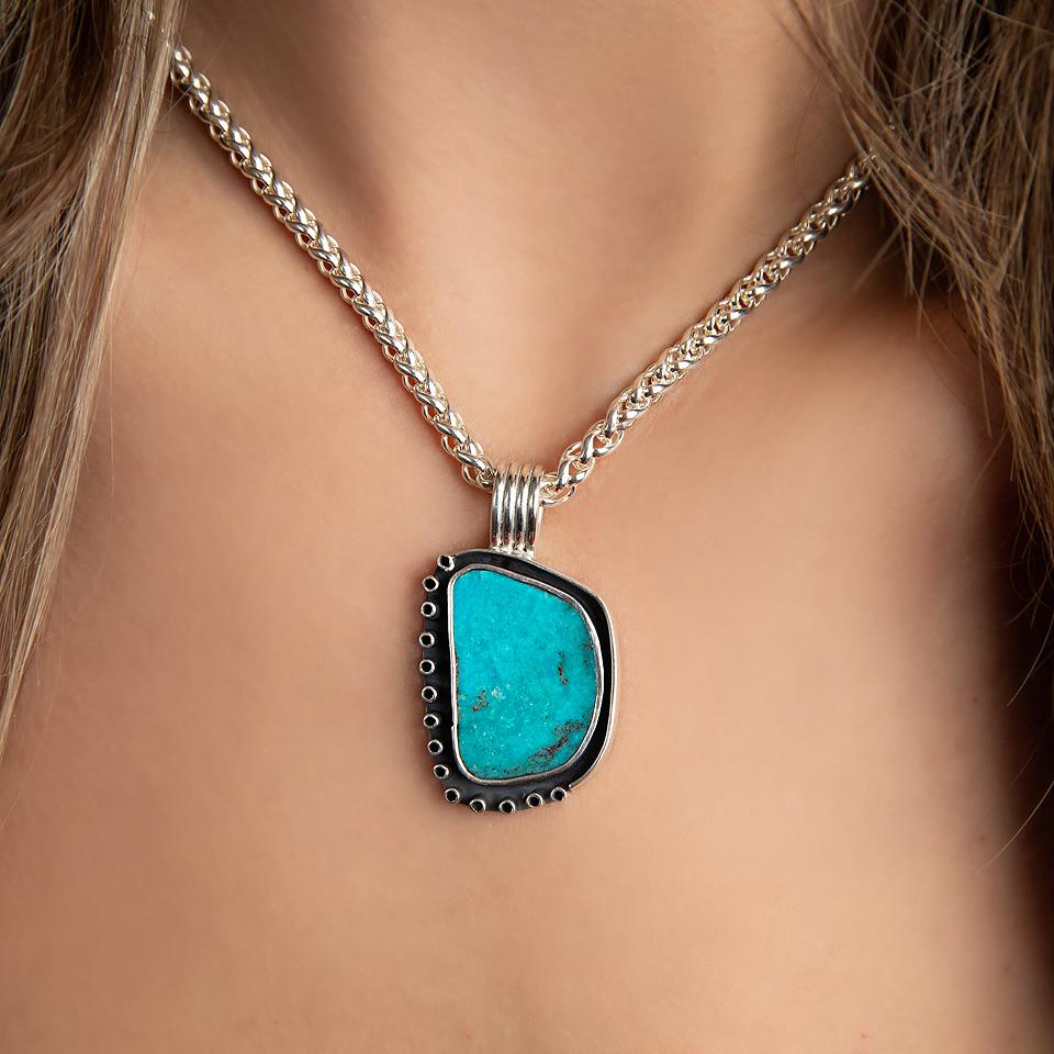 Modern Sterling Silver Turquoise Pendant-Manuel Figueroa's Turquoise Pendant
