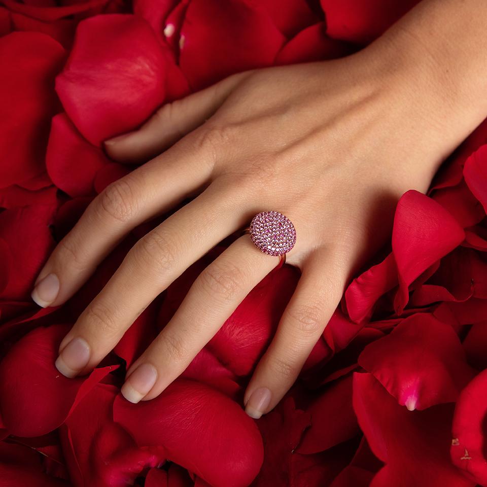 Pink Sapphire Ombre 18k Rose Gold Ring - Pave Button Top, Size 5.25