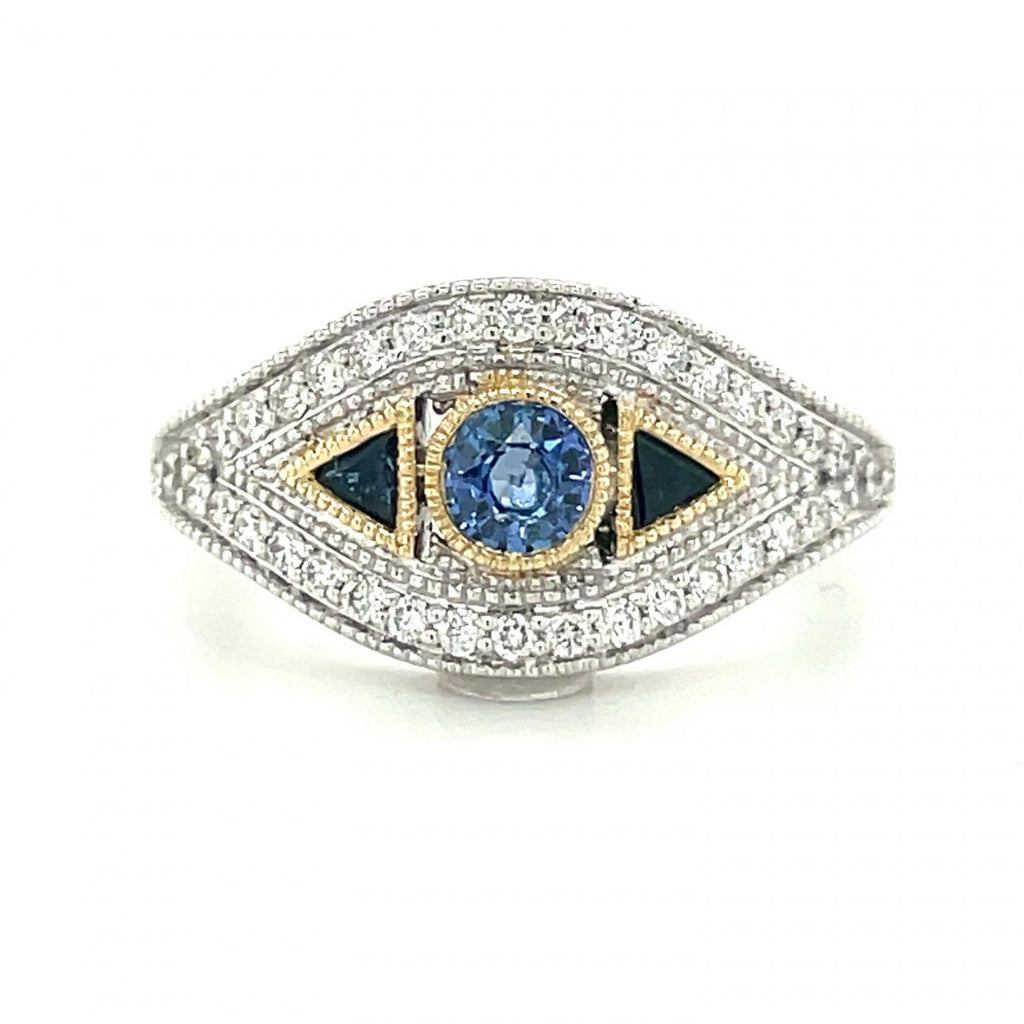14k Two Tone Sapphire and Diamond Ring