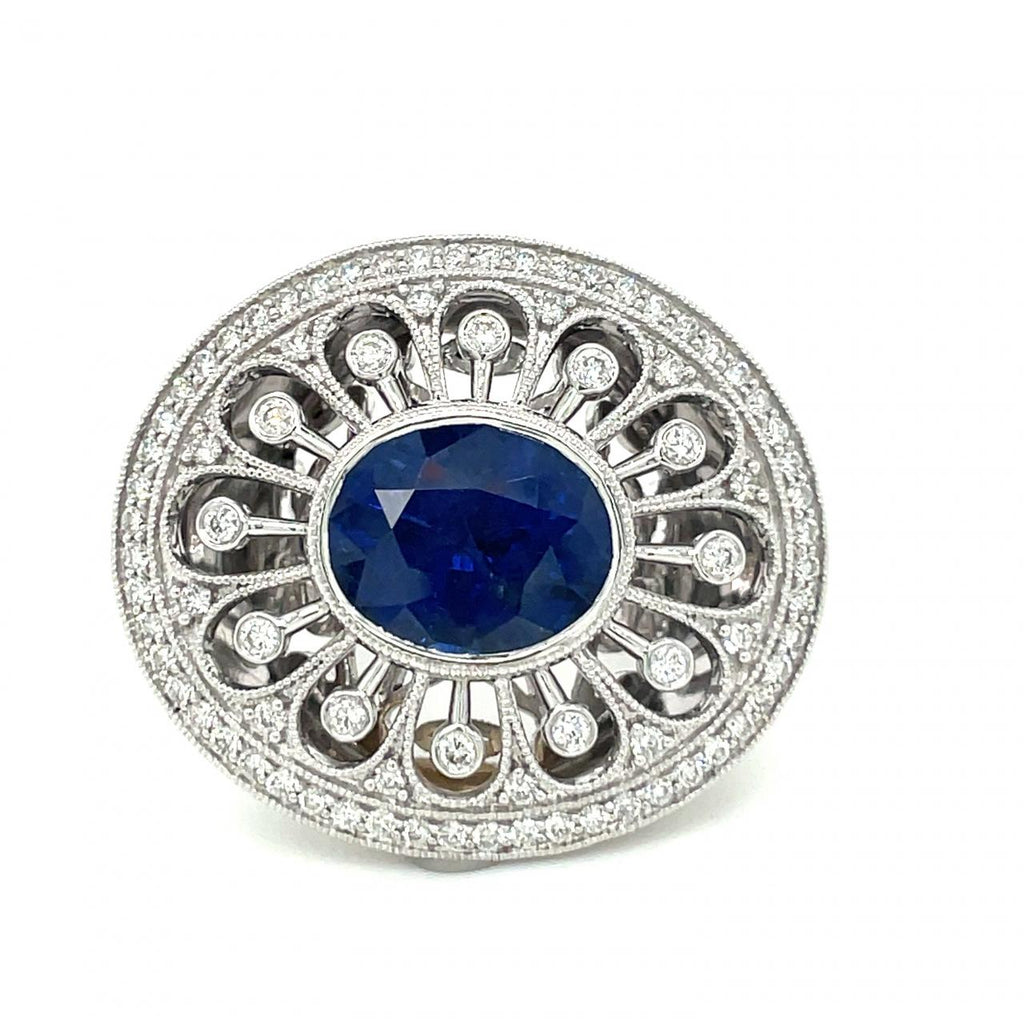 14kwg Oval Blue Sapphire & Diamond Ring