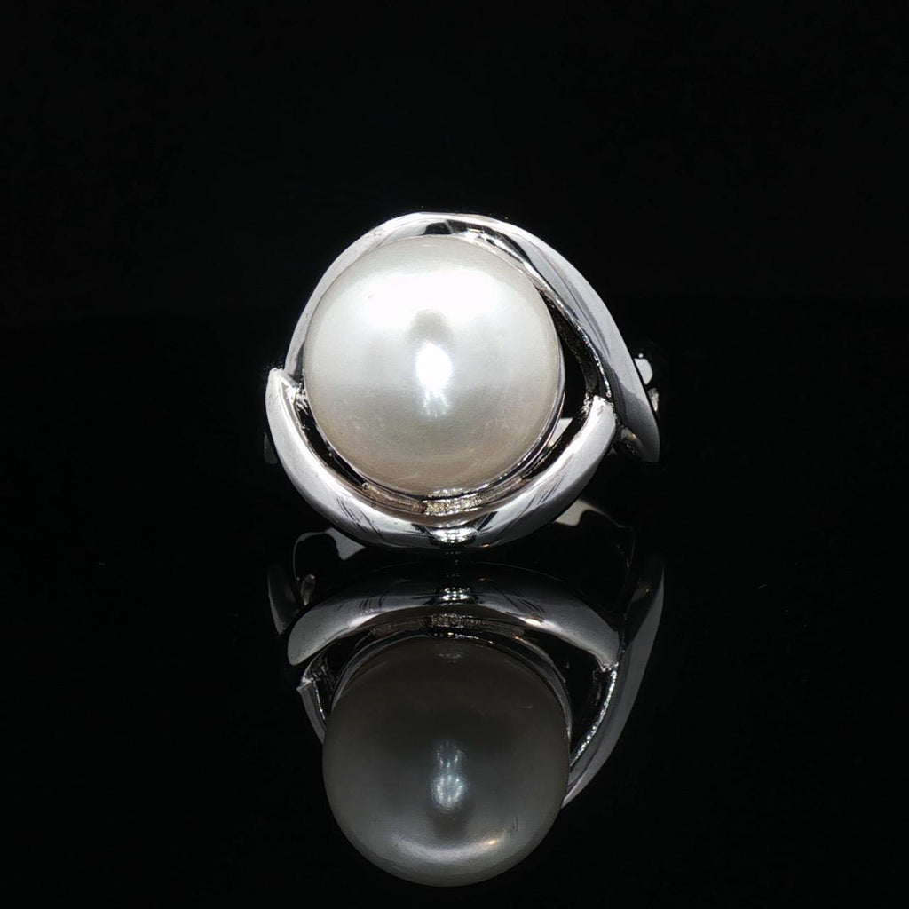Sculpted Sterling Silver Ring Featuring 13mm Spherical Pearl